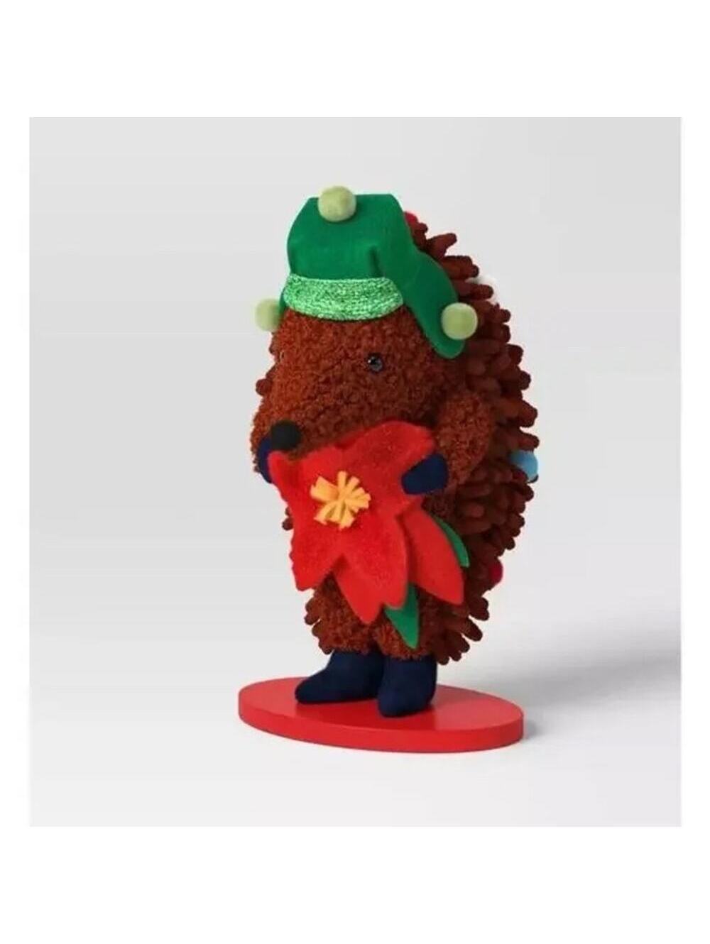 Wondershop NWT Christmas Hedgehog Figurine 8.5" Felt Hat Pom Poms